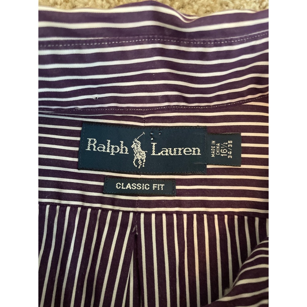 Ralph Lauren Men's Button Down 16.5 34/35 Purple Striped Classic Fit Shirt Pony - Picture 4 of 8